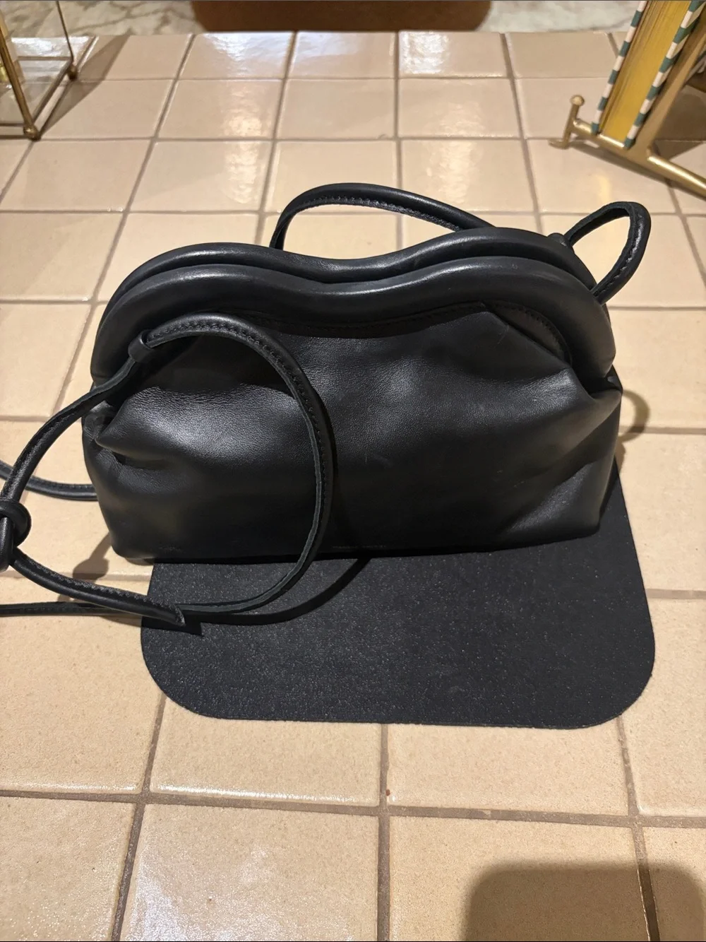 Authentic Mansur Gavriel Black Leather Shoulder Bag with Slim Strap